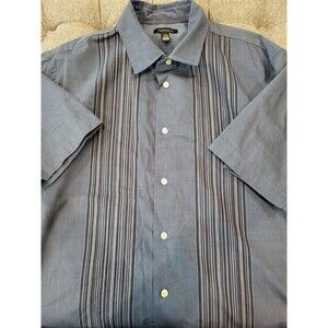 Van Heusen Cotton Blend Size L Square Hem Blue Button Front Shirt